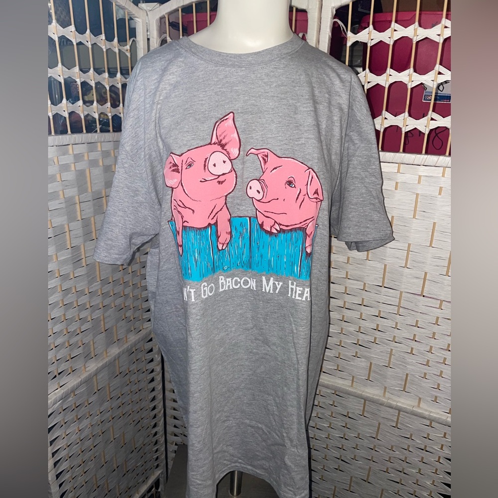 Dont go Bacon My Heart Cotton Blend Tee Shirt Size LG Women’s Gildan Gray NEW